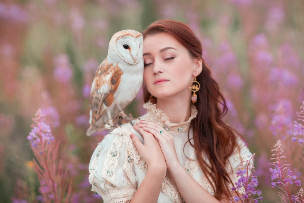 Owl and a woman